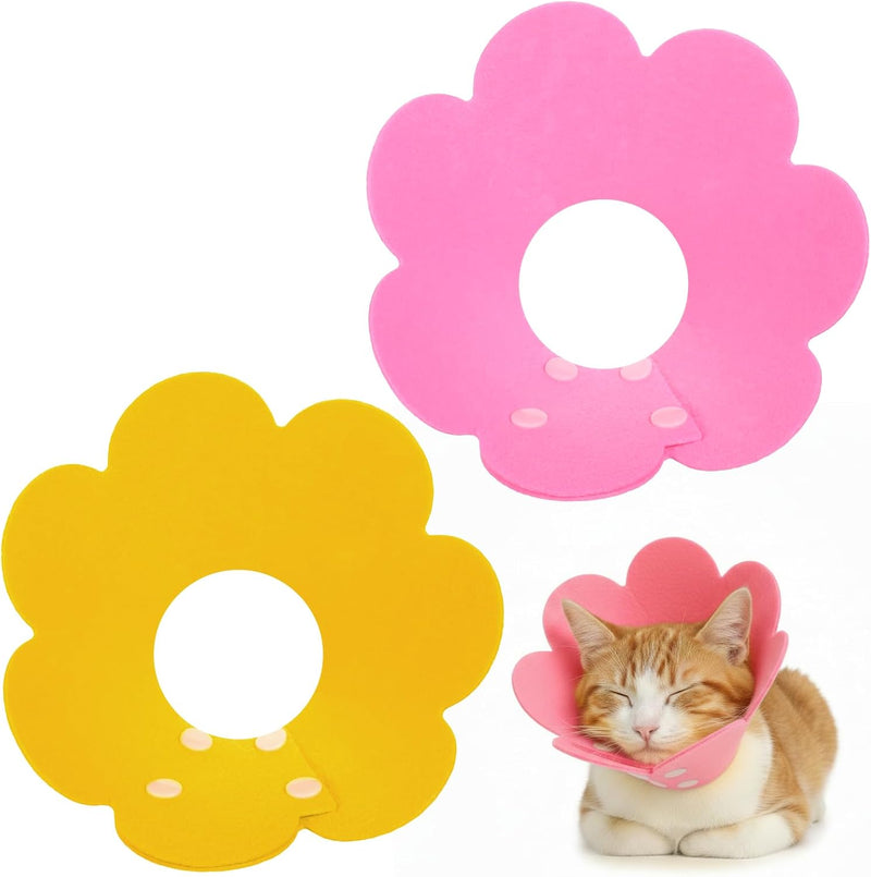 2 Pack Felt Cat Cone Collar Cute Flower Cone for Dogs to Stop Licking Comfortable Adjustable Cat Cones Collar Surgery Re