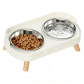 Elevated Cat Bowls, 2 Stainless Steel Raised Cat Food and Water Bowl Set, Splash Proof & Non-Slip, Whisker Fatigue Friendly, Dishwasher Safe for Cats and Small Dogs - White