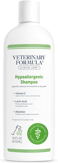 Veterinary Formula Clinical Care Hypoallergenic Shampoo for Dogs and Cats, 16 oz – No Harsh Ingredients – Fragrance-Free Pet Shampoo for Allergies and Sensitive Skin, Promotes Healthy Skin and Coat