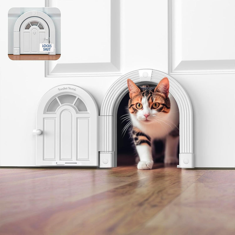 Purrfect Portal Meow Manor® Cat Door Interior Door - No-Flap, Fits Cats Up to 20 lbs, Easy DIY Setup, No Training Needed