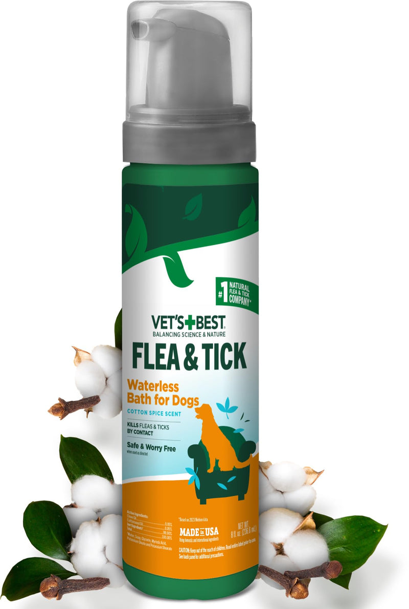 Vet’s Best Waterless Flea and Tick Dog Bath – Natural Flea & Tick Prevention – Dog Dry Shampoo Spray with Essential Oils – Kills Pests on Contact – Made in USA – 8 oz