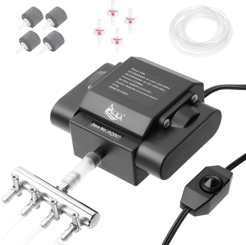 AQQA Aquarium Air Pump 10W 237GPH 4 Outlets Up to 600Gal