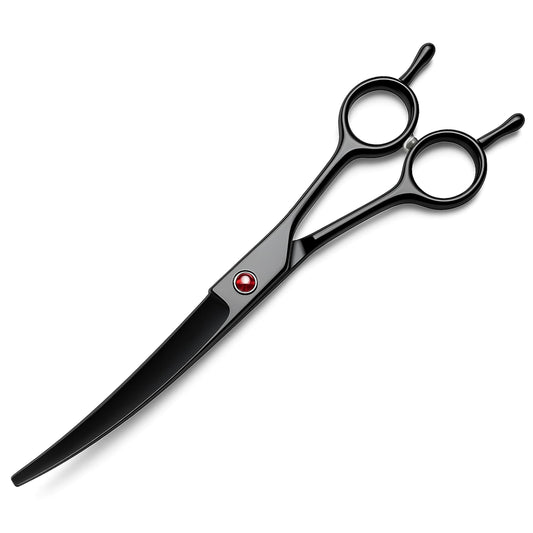 Hucholite Dog Grooming Scissors, Curved Scissors for Dog Grooming, 7.9 inch, 30 Degree of Curved Blade,Light Weight, Stainless Steel Pet Shears for Trimming Face and Paws(Curved, Pitch-Black)
