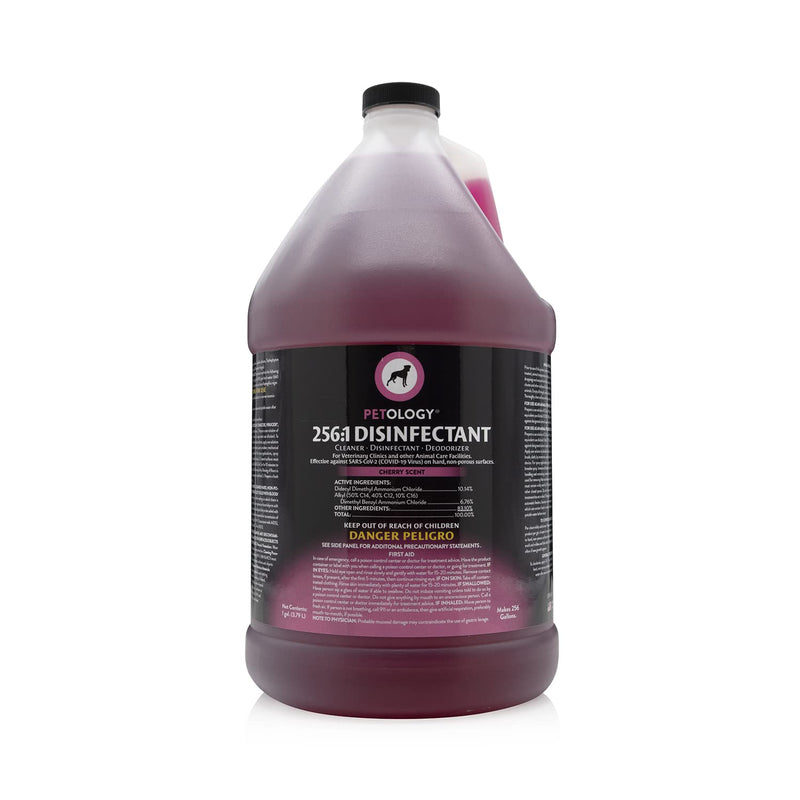 Petology 256:1 Disinfectant, 1 Gallon - Liquid Concentrate Disinfectant and Deodorizer, Sanitizer for Veterinary Clinics and Kennels, Effective Against Viruses and Bacteria (Cherry)