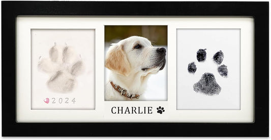 MYPAWLETS Paw Print Frame Kit,Dog/Cat Paw Print Kit,Soft Pawprint Clay&Clean Touch Ink Pad,Pet Paw Print Impression Kit with Customization Tool,Wooden Pet Memorial Frame,DIY Dog Lover Gifts-Black