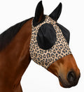 Stretchable UV-Blocking Equine Fly Mask with Moldable Ear Covers, Adjustable Comfort Mesh Straps, Leopard-Pattern Pastur