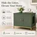 Homhedy 28.3" L Cat Litter Box Enclosure with Metal Frame, Green and Gold