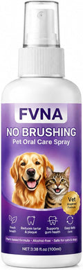FVNA No Brushing Pet Oral Care Spray, Breath Freshener & Teeth Cleaning Pet Dental Care Spray for Dogs & Cats, Reduce Pl