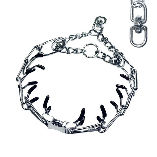 Adjustable Stainless Steel No Pull Dog Collar with Quick-Release Buckle,Tangle-Free 360° Swivel Prong Collar for Small, Medium and Large Dogs (M-L)