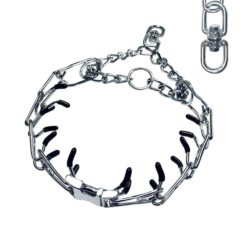 Adjustable Stainless Steel No Pull Dog Collar with Quick-Release Buckle,Tangle-Free 360° Swivel Prong Collar for Small, Medium and Large Dogs (M-L)