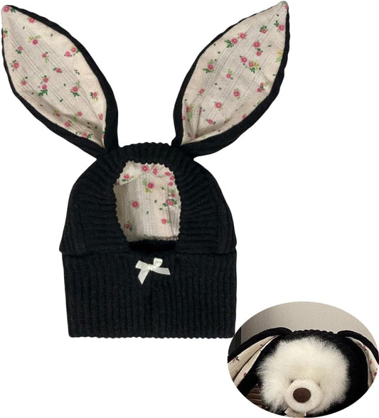 Rabbit Quiet Ears for Dogs & Cats - Knitted Dog Hats with Noise Protection & Warmth - Winter Hat & Head Wrap - Bunny Cos