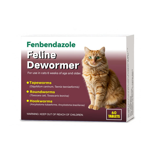 Dewormer for Cats & Kittens, Fenbendazole for Tapeworms, Roundworms & Hookworms - 60 Tablets