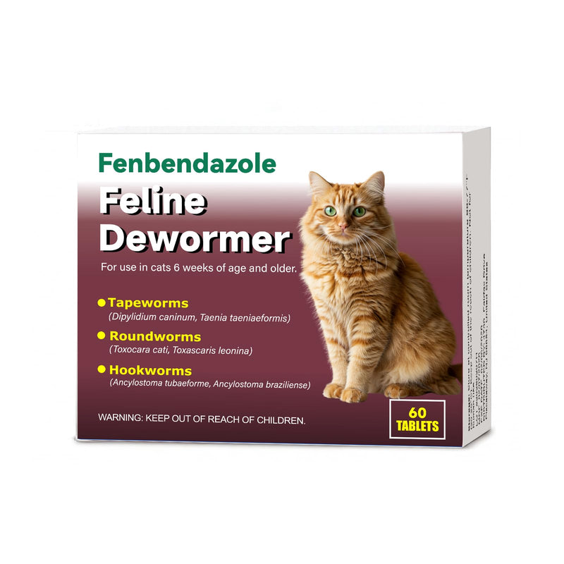 Dewormer for Cats & Kittens, Fenbendazole for Tapeworms, Roundworms & Hookworms - 60 Tablets