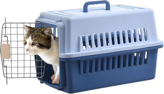 Pets Carrier,Kennel,19in,Long,Hard-Sided,for Cat up to 14lb,Suit for Airline/Road Travel (Blue, Small)