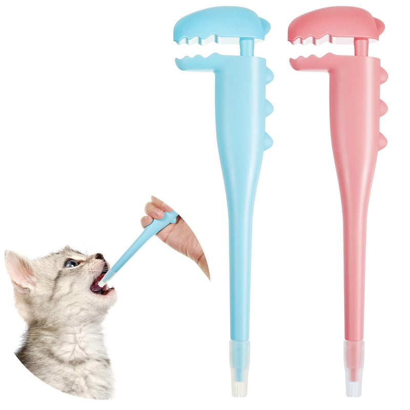 Reallnaive 2 Pcs Cat Pill Shooter Pet Pill Dispenser Dog Piller Shooter with 4 Silicone Tips Tablet Capsule Syringe Pet Medical Feeding Dispenser Tool for Cats Puppies and Animals, Blue and Pink