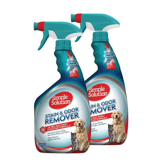 Simple Solution Stain and Odor Eliminator Spray, Enzyme Carpet Cleaner for Dogs and Cats, Pet Stain Remover and Urine Odor Eliminator, Multi Surface Pet Cleaning Solution, 32 oz (Pack of 2)