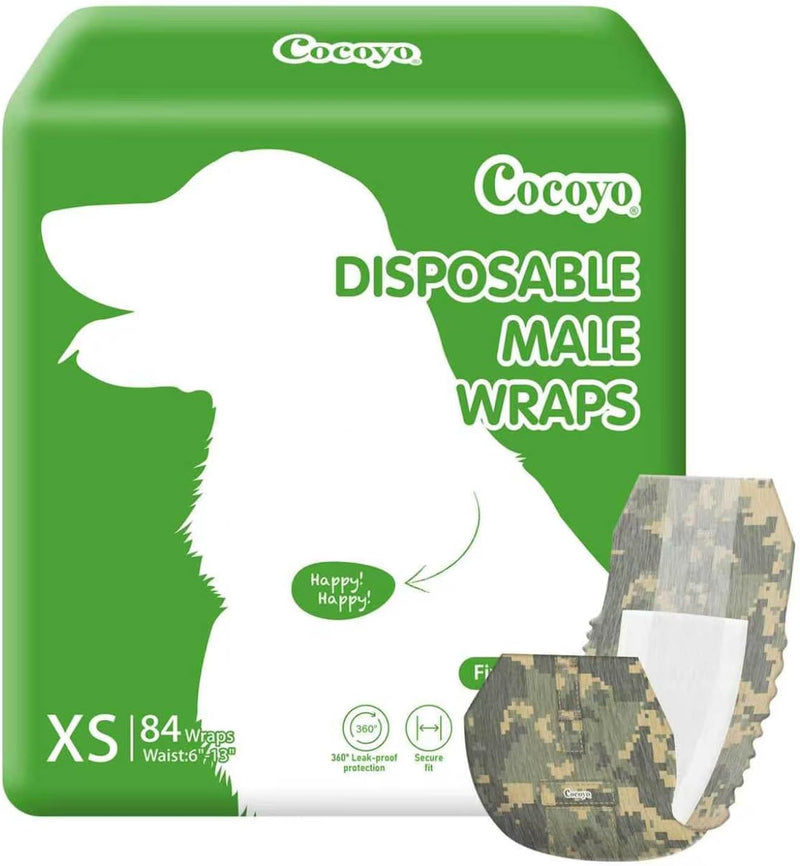 COCOYO Disposable Male Dog Wraps, Extra Small Size, 84 Count, Super Absorbent, Breathable, Wetness Indicator