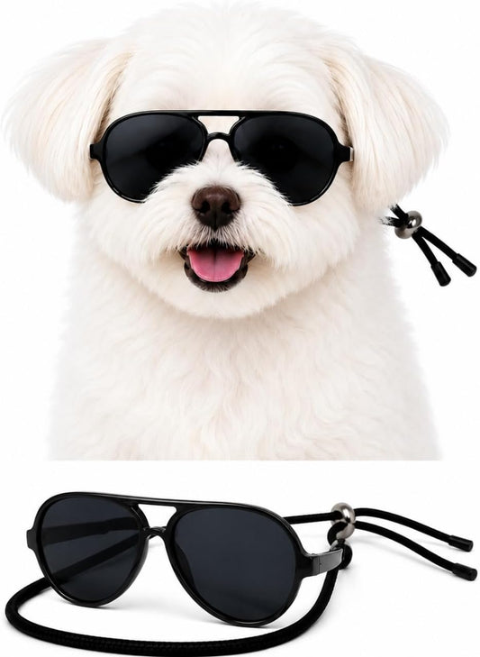 G029 Small Dog Breed up to 15lbs Cat Pet Aviator Sunglasses Glasses (Black)