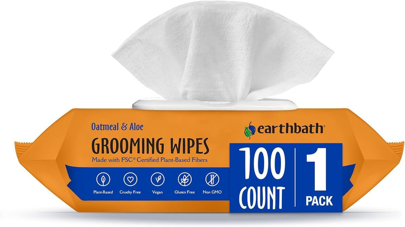 earthbath Oatmeal & Aloe Grooming Wipes, Vanilla & Almond - 100 Ct, 1 Pack