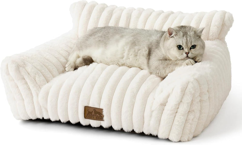 COZY KISS Cute Cat Couch, Fluffy Sofa Bed for Cats and Small Dogs, Premium Faux Rabbit Fur Cats beds for Indoor Cat, Ult