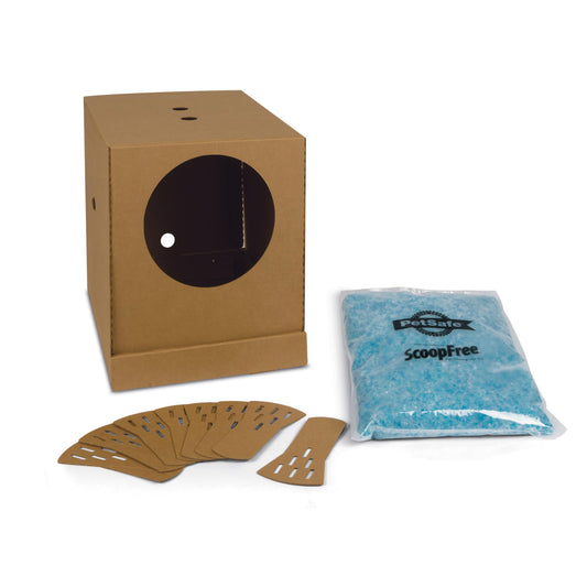PetSafe Disposable Litter Box with Litter - Collapsible, No-Mess Box with Reliable, Leak-Proof Protection & Superior Odor Control - Includes 4.3 lb Bag Crystal Pebbles & 8 Disposable Scoops