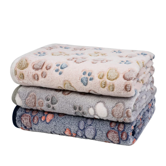 Dono 1 Pack 3 Dog Blankets, Soft Fluffy Fleece Pet Blanket Warm Sleep Mat Paw Print Design Puppy Kitten Throw Blankets Doggy Blanket for Dogs
