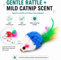 FYNIGO Cat Mouse Toys 17 Pack, Interactive Cat Toys for Indoor Cats, Catnip-Scented Plush Mice with Feather Tails & Rattle Sound, Kitten Toys for Entertainment, Exercise & Hunting Play