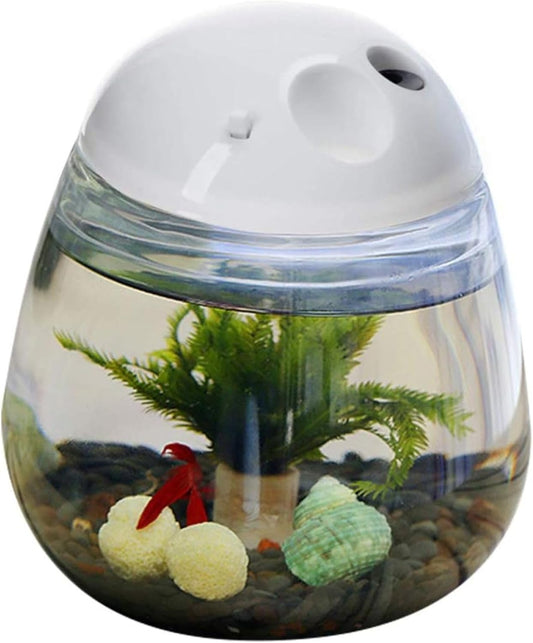 Mini Betta Fish Tank, Small Fish Bowl, Plastic Fish Tank with Lid, Desktop Clear Round Fish Bowl and LED for Small Fish,