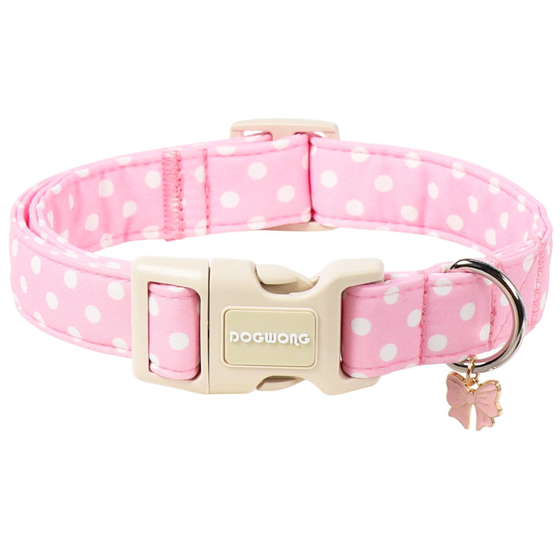 Spring Summer Dog Collar for Girl Dogs- Pink Polka Female Dog Collar, Adjustable Soft Beach Dots Dogs Collars for Small Dogs, S