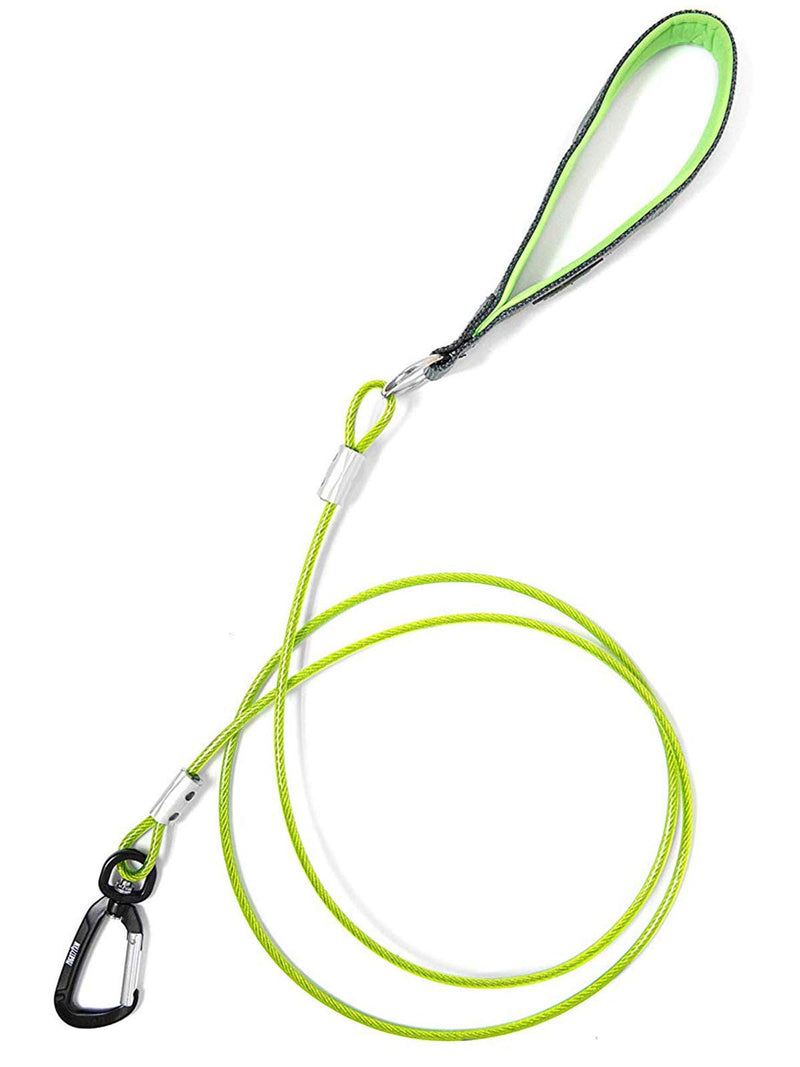 Mighty Paw Dog Leash - Anti Biting Pets Leashes - Chew Proof Metal Cable - Ideal for Large Dogs and Teething Puppies - Braided Cord with Padded Handle - Six Foot - Green