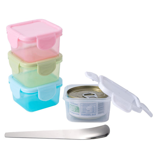 Canned Cat Food Storage Can Container for 3oz Cat Cans,4 Pack Airtight Pet Food Sealer with Snap-Lock Cover Lids and Stainless Steel Spoon for 2.56''/65mm Small Cans