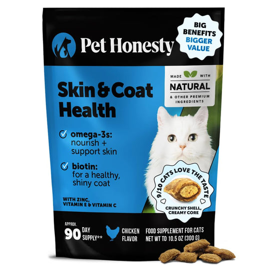 Cat Skin & Coat Health Chews – Crunchy & Creamy Treats with Omegas, Vitamin C & E, Biotin – Soothes Itchy, Dry Skin, Reduces Shedding & Promotes a Shiny Coat – Cat Vitamins (Chicken 90-Day Supply)