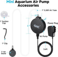 hygger 1.5 Watt Mini Aquarium Air Pump, Quiet Aerator with Air Stone Tubing Suction Cup Clip, Small Fish Tank Bubbler Ox