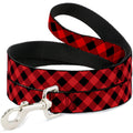 Buckle-Down Pet Leash - Diagonal Buffalo Plaid Black/Red - 6 Feet Long - 1" Wide