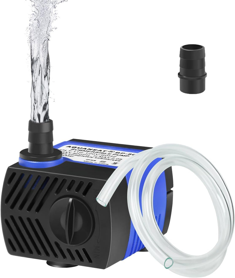 AQUANEAT Small Fountain Pump, 80 GPH Mini Submersible Water Pump with 3.3 ft Tubing, for Aquarium Fish Tank, Pet Water F