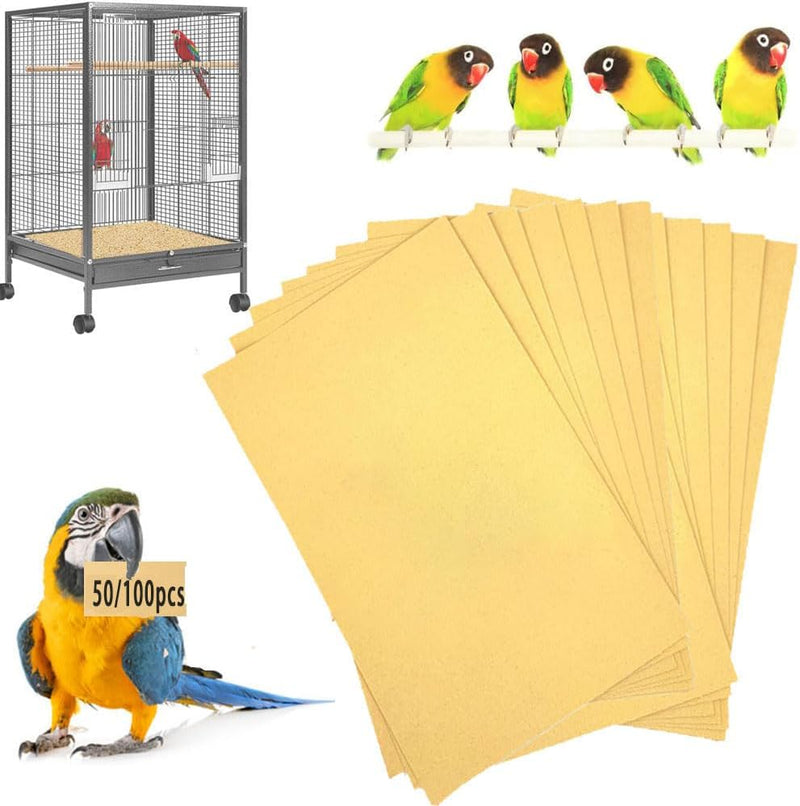 Bird Cage Liner 50-Pack 17” x 11” Gravel Paper Cuttable Pet Sandpaper Special for Bird Cage in Sea Sand, Easy Clean Pet 