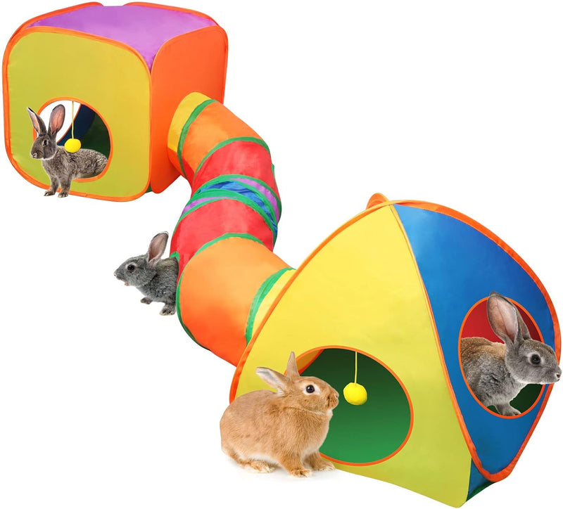 YUEPET Rabbit Tunnel & Cube Tent, Bunny Hideout, Guinea Pig Tunnel, Rainbow