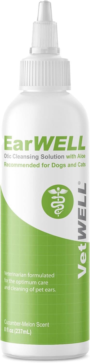 VetWELL Ear Cleaner for Dogs and Cats - Otic Rinse for Infections and Controlling Ear Infections and Odor in Pets - 8 oz (Cucumber Melon)