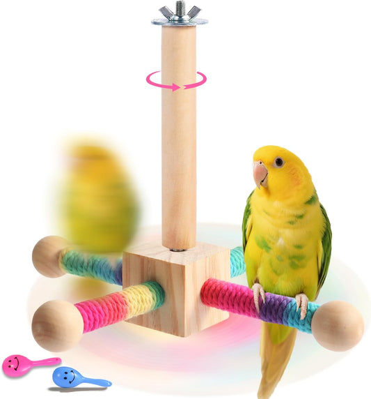 Kyouki Bird Perch Toy Parakeets Toy for Small & Medium Parrots - 360° Spinning Stand for Conures, Cockatiels, Lovebirds,