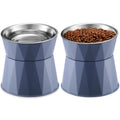 Lallisa 2 Pcs Elevated Cat Bowls Adjustable Raised Cat Feeder Non Slip Food Water with Stand Safe Stainless Steel Bowls with Pet Food Stand for Pets Feeding Eating(Blue)
