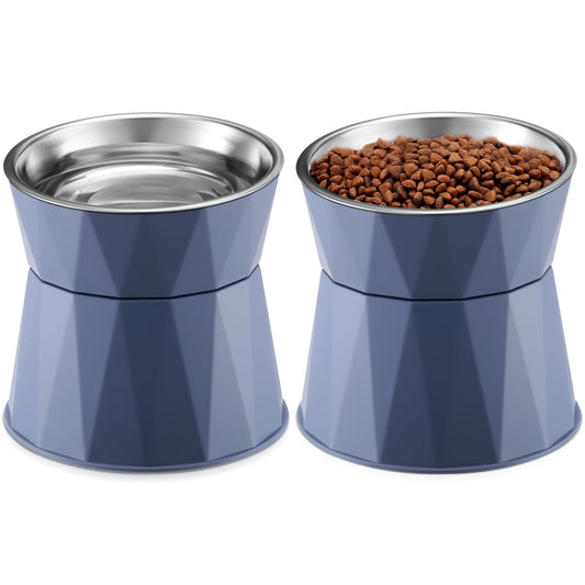 Lallisa 2 Pcs Elevated Cat Bowls Adjustable Raised Cat Feeder Non Slip Food Water with Stand Safe Stainless Steel Bowls with Pet Food Stand for Pets Feeding Eating(Blue)