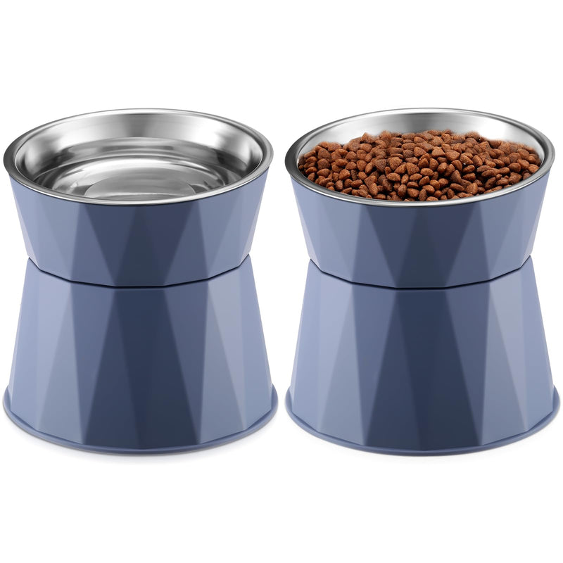 Lallisa 2 Pcs Elevated Cat Bowls Adjustable Raised Cat Feeder Non Slip Food Water with Stand Safe Stainless Steel Bowls with Pet Food Stand for Pets Feeding Eating(Blue)