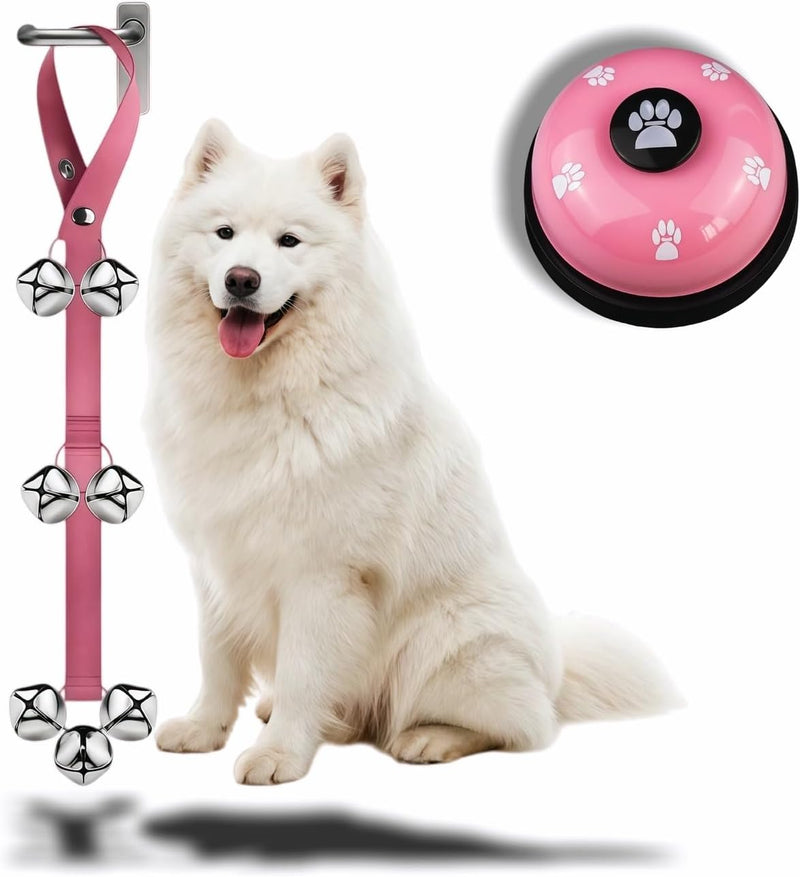 Dog Door Bell for Potty Training, 2-in-1 Set with Adjustable Hanging Bell(Includes 7 Stainless Steel Bells) and Metal Pr