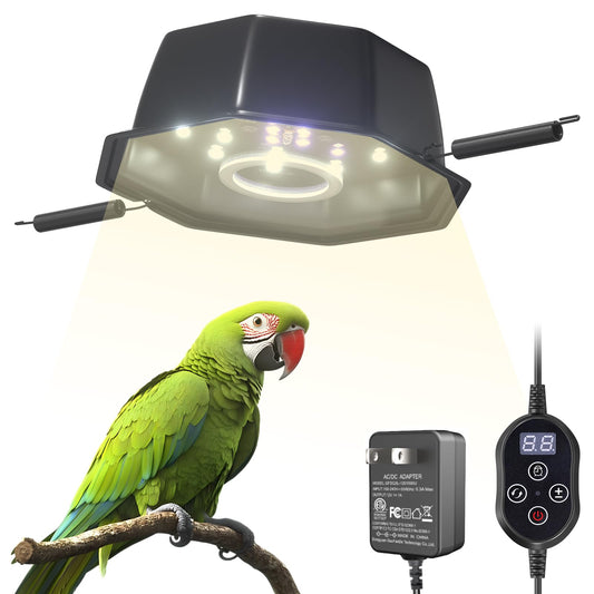 GlowUp 10W Bird Cage Light, Full Spectrum Light for Birds with Chew Guard, UVB2.4 Dimmable Octagonal LED Light Fixture with Plug and Controller, Bird Cage Accessories for Captive Birds Parrots