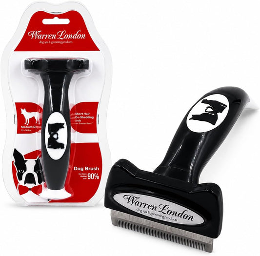 Warren London Deshedding Brush for Medium Dogs, Short Hair | 2.5″ Stainless Edge | Reduces Shedding Fast | Vet-Trusted Undercoat Tool With Comfort Grip