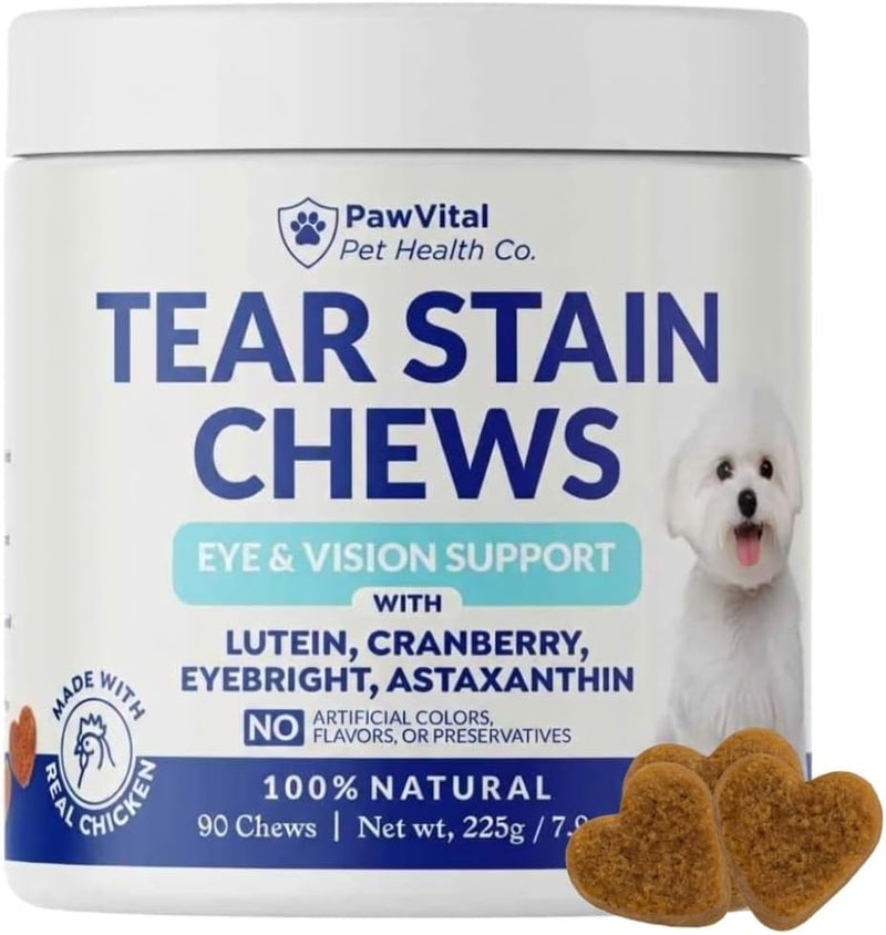 Tear Stain Chews for Dogs – Natural Tear Stain Remover & Eye Health Supplement with Cranberry, Lutein & Eyebright – Redu