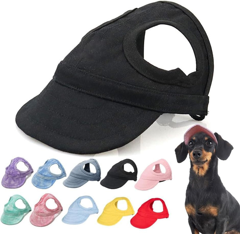 Dog Baseball Cap for Small Medium Dogs, 2026 New Outdoor Sun Protection Hood Pet Summer Beach Peaked Cap Dog Hat, Canvas Dog Hat with Ear Holes and Adjustable Neck Strap (Black, Medium)