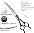 Fenice 8.0 inch Dog Grooming Curved Scissors with Jeweled Screw for Pets Japan 440C Stainless Steel Sharp Blade Light We
