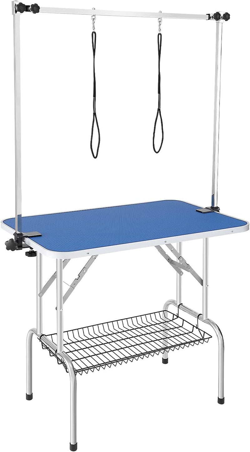 VEVOR 36 x 24 Inch Pet Grooming Table, Foldable, 2 Height Adjustable Arms, No-Sit Haunch Holder with Grooming Loop, 330L