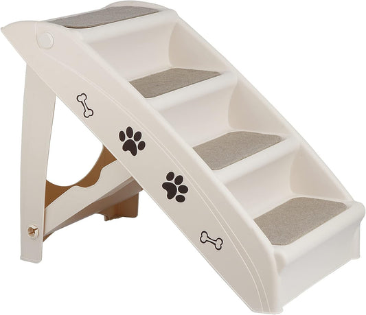 20" H 4-Step Dog Stairs for Small Dogs and Cats, Non-Slip Dog Steps for High Beds, Couch, Sofa, Sturdy Pet Steps (Tan)